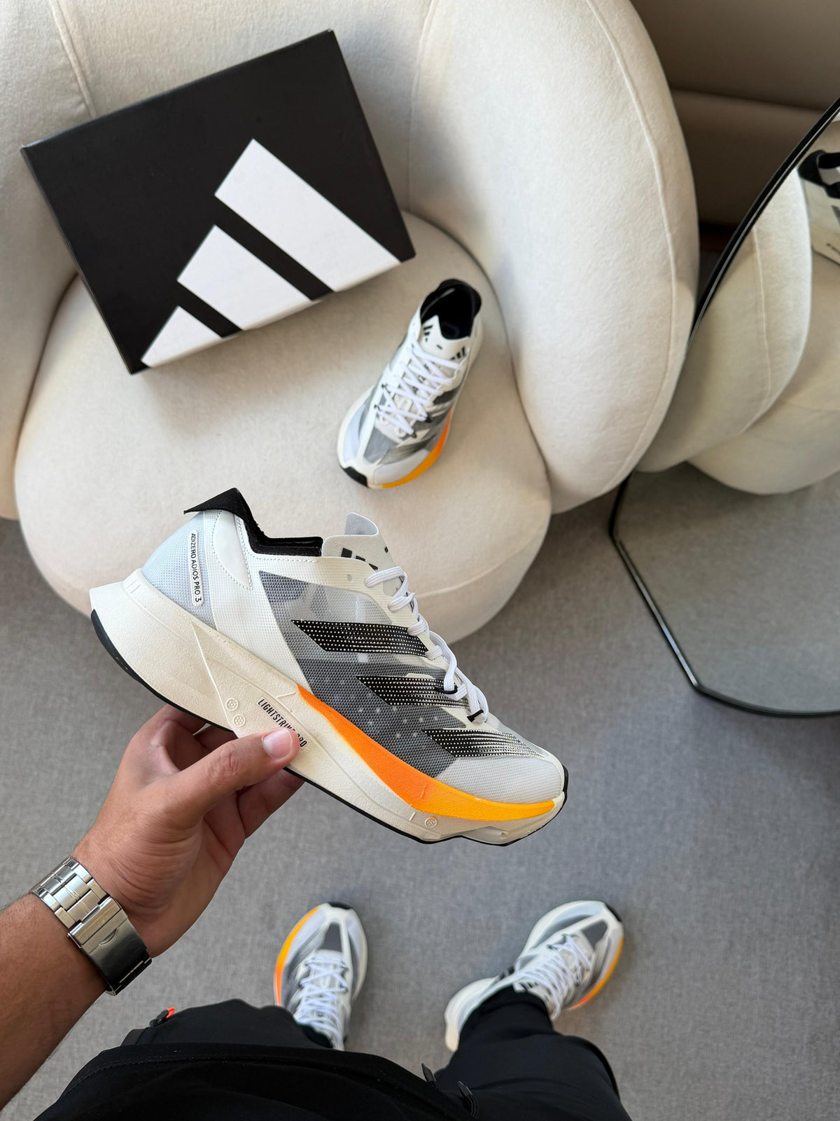 Tênis Adizero Adios Pro 3 Branco Laranja